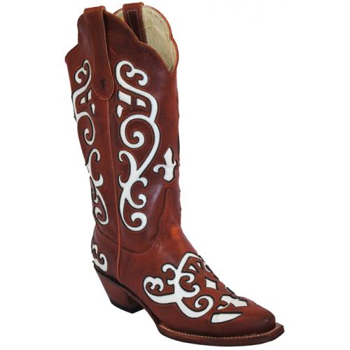 Ferrini Ladies 84061-02 Cognac / White Genuine Leather Cowgirl Boots
